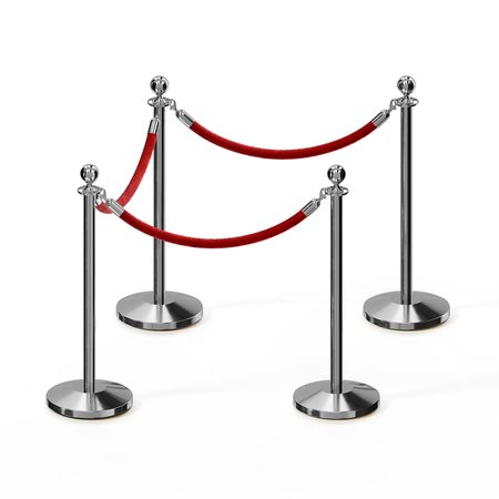 MONTOUR LINE Stanchion Post and Rope Kit Pol.Steel, 4 Ball Top3 Red Rope C-Kit-4-PS-BA-3-ER-RD-PS